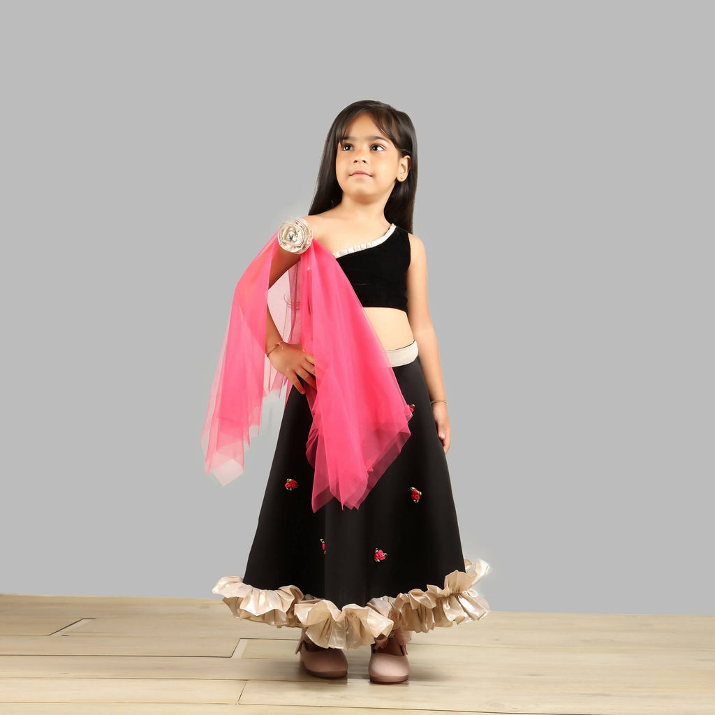 Pink Cow Fashions Black Ghagra Choli With Pink Dupatta