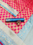 DEIANA'S Beautiful Designer Golden zari Soft Lichi Silk Saree - Red