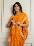 Ai Fashion Yellow Georgette Rajwadi Bandhani Print Party Wear Saree - Distacart