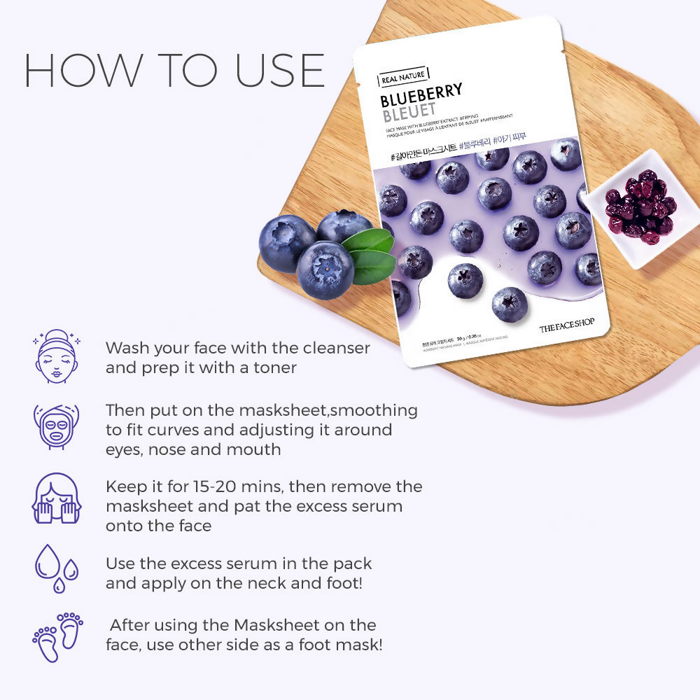 The Face Shop Real Nature Blueberry Face Mask - Distacart