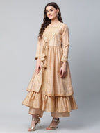 Ahalyaa Womens Beige Chanderi Kurta Palazzo Set with Dupatta - Distacart