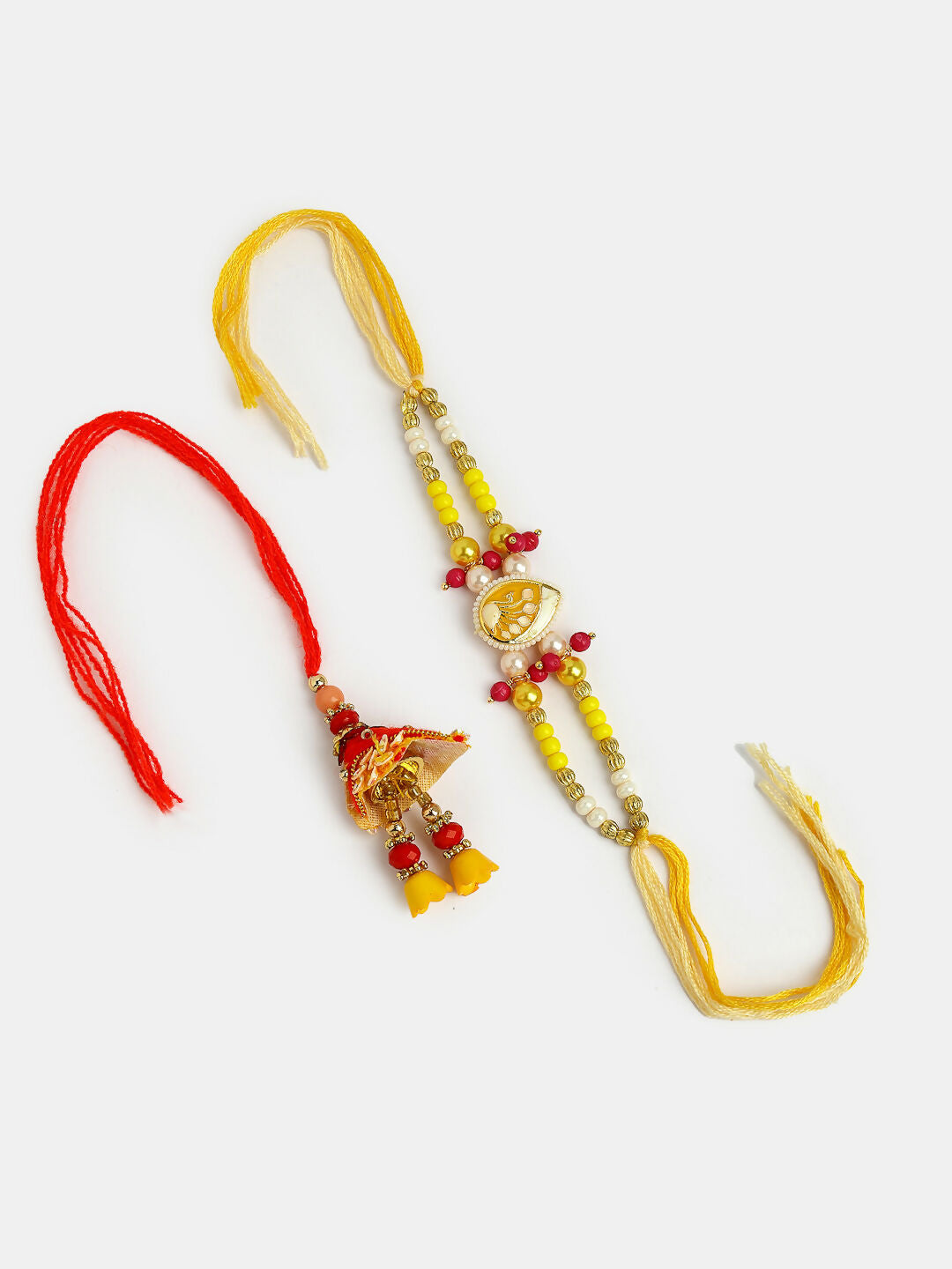 NVR Women & Men Set of 2 Yellow Peacock Design Bhaiya Bhabhi Rakhi With Roli Chawal - Distacart