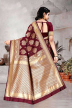 DEIANA'S Beautiful Designer Golden zari Soft Lichi Silk Saree - Maroon