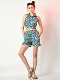 Myshka Women's Blue Printed Top With Shorts