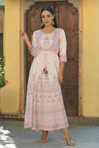 Juniper Women's Pink Viscose Shantoon Festive Printed Flared Dress - Distacart