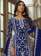 Vegaa Fashion Blue Premium Net Embroidered Traditional Palazzo Suit