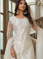 Vegaa Fashion White Premium Net Embroidered Traditional Palazzo Suit
