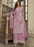 Vegaa Fashion Lavender Premium Net Embroidered Traditional Palazzo Suit
