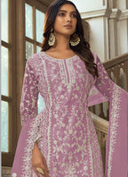 Vegaa Fashion Lavender Premium Net Embroidered Traditional Palazzo Suit