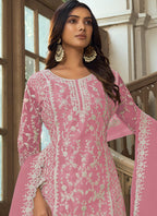 Vegaa Fashion Pink Premium Net Embroidered Traditional Palazzo Suit