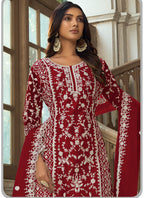 Vegaa Fashion Maroon Premium Net Embroidered Traditional Palazzo Suit