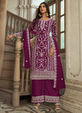 Vegaa Fashion Wine Premium Net Embroidered Traditional Palazzo Suit