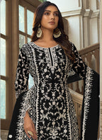 Vegaa Fashion Black Premium Net Embroidered Traditional Palazzo Suit