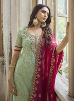 Vegaa Fashion Sea Green Georgette Embroidery Party Wear Palazzo