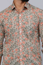 Miravan Men's Beige Comfort Floral Printed Casual Shirt