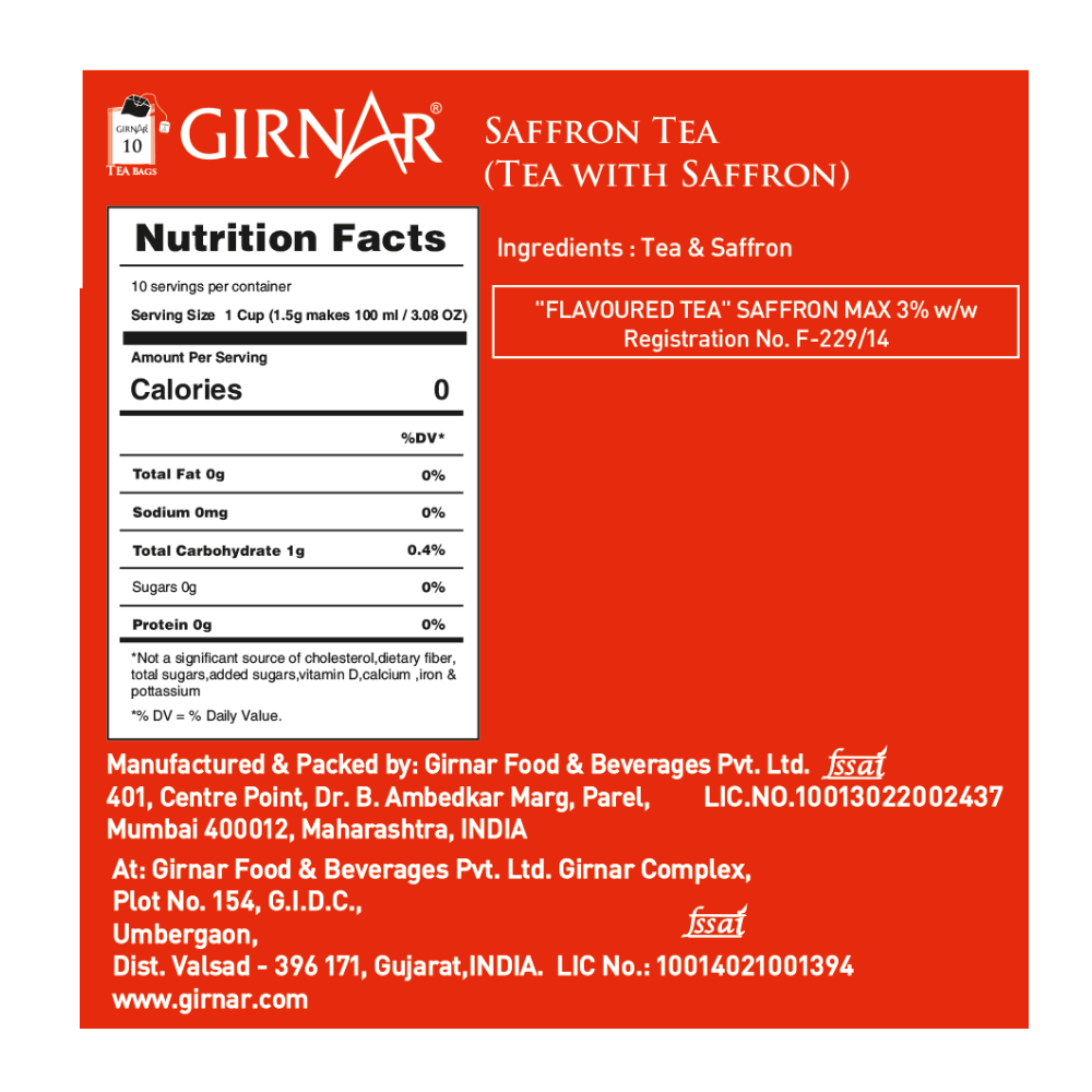 Girnar Black Tea Bags - Saffron - Distacart