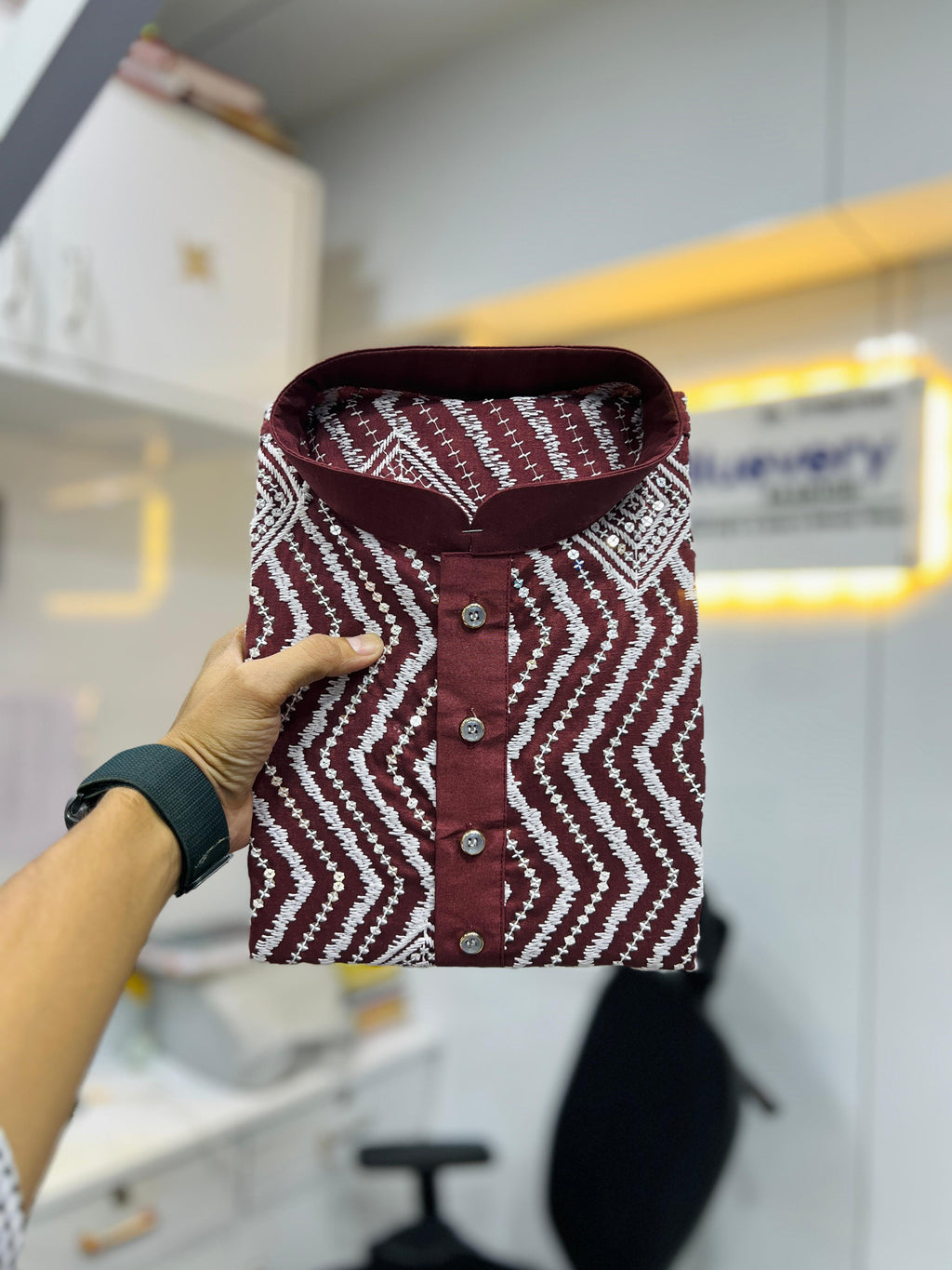 Neera Trendz Maroon Soft Silk Embroidered Men's Kurta Pyjama
