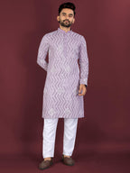 Neera Trendz Purple Soft Silk Embroidered Men's Kurta Pyjama