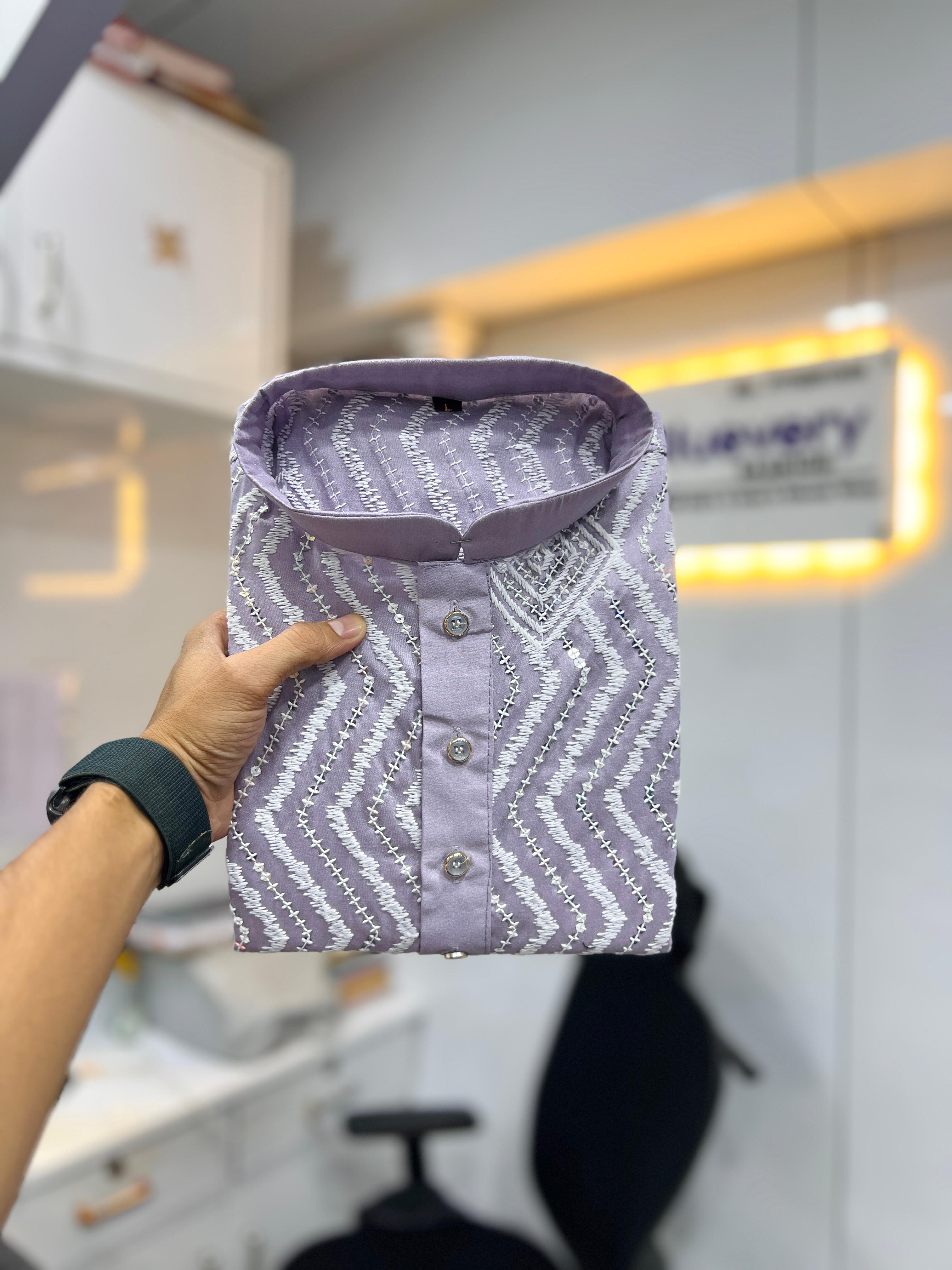 Neera Trendz Purple Soft Silk Embroidered Men's Kurta Pyjama