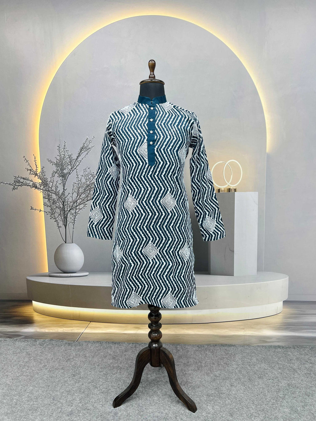 Neera Trendz Teal Soft Silk Embroidered Men's Kurta Pyjama