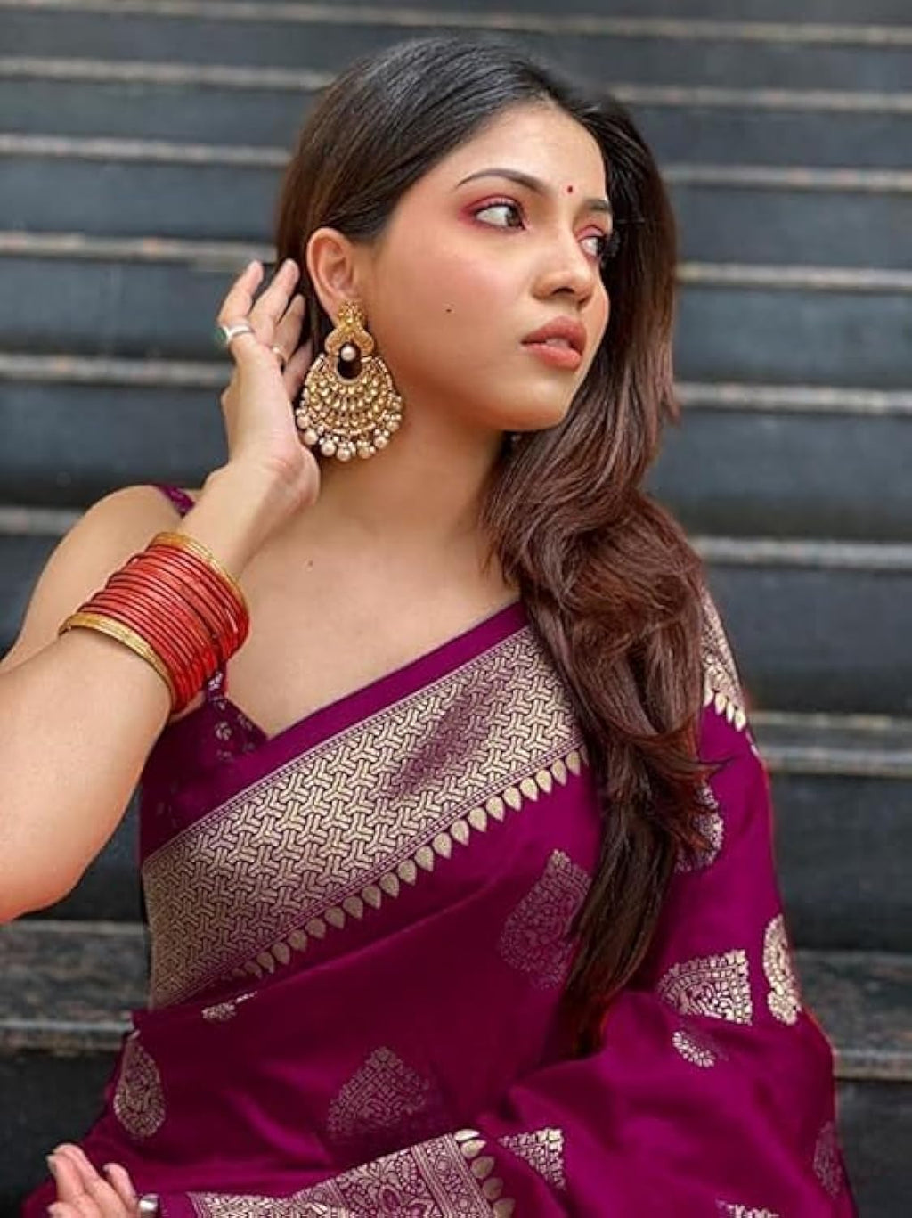 Vamika Weaving Banarasi Jacquard Purple Kanjivaram Saree - Distacart