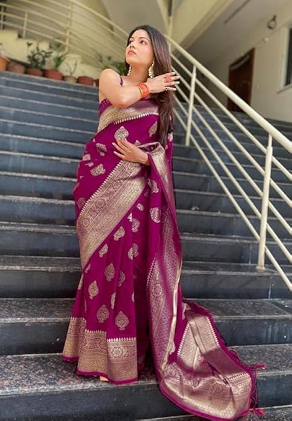Vamika Weaving Banarasi Jacquard Purple Kanjivaram Saree - Distacart