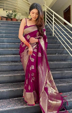 Vamika Weaving Banarasi Jacquard Purple Kanjivaram Saree - Distacart