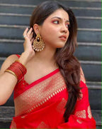 Vamika Weaving Banarasi Jacquard Red Kanjivaram Saree - Distacart