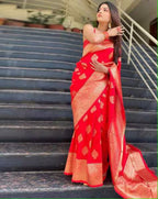 Vamika Weaving Banarasi Jacquard Red Kanjivaram Saree - Distacart