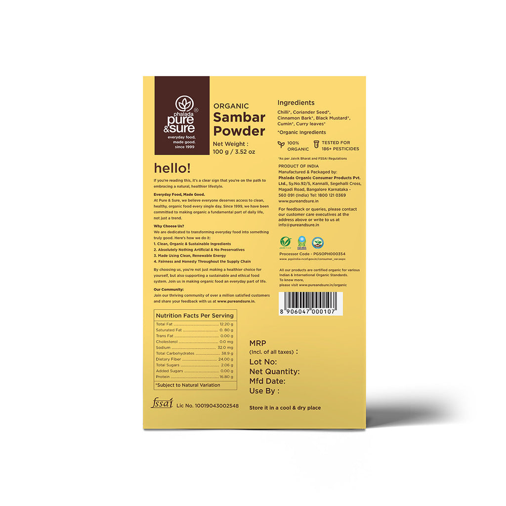 Pure & Sure Organic Sambar Powder - Distacart