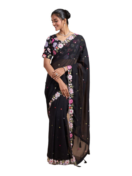 Vamika Embroidery Black Georgette Bollywood Saree