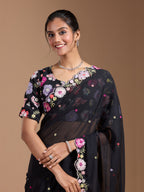 Vamika Embroidery Black Georgette Bollywood Saree - Distacart