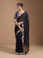 Vamika Embroidery Black Georgette Bollywood Saree - Distacart