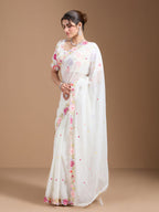 Vamika Embroidery Cream Georgette Bollywood Saree - Distacart