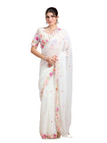 Vamika Embroidery Cream Georgette Bollywood Saree - Distacart