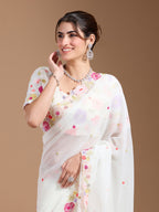 Vamika Embroidery Cream Georgette Bollywood Saree - Distacart