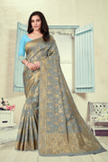 Vedant Vastram Litchi Silk Designer Banarasi Saree - Grey
