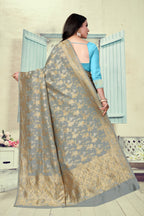Vedant Vastram Litchi Silk Designer Banarasi Saree - Grey