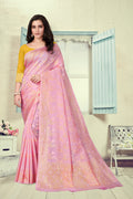 Vedant Vastram Litchi Silk Designer Banarasi Saree - Pink
