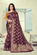 Vedant Vastram Litchi Silk Designer Banarasi Saree - Wine