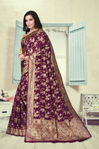 Vedant Vastram Litchi Silk Designer Banarasi Saree - Wine