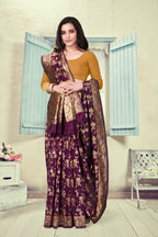 Vedant Vastram Litchi Silk Designer Banarasi Saree - Wine