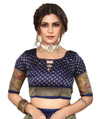 Vamika white & navy Printed Art Silk Saree