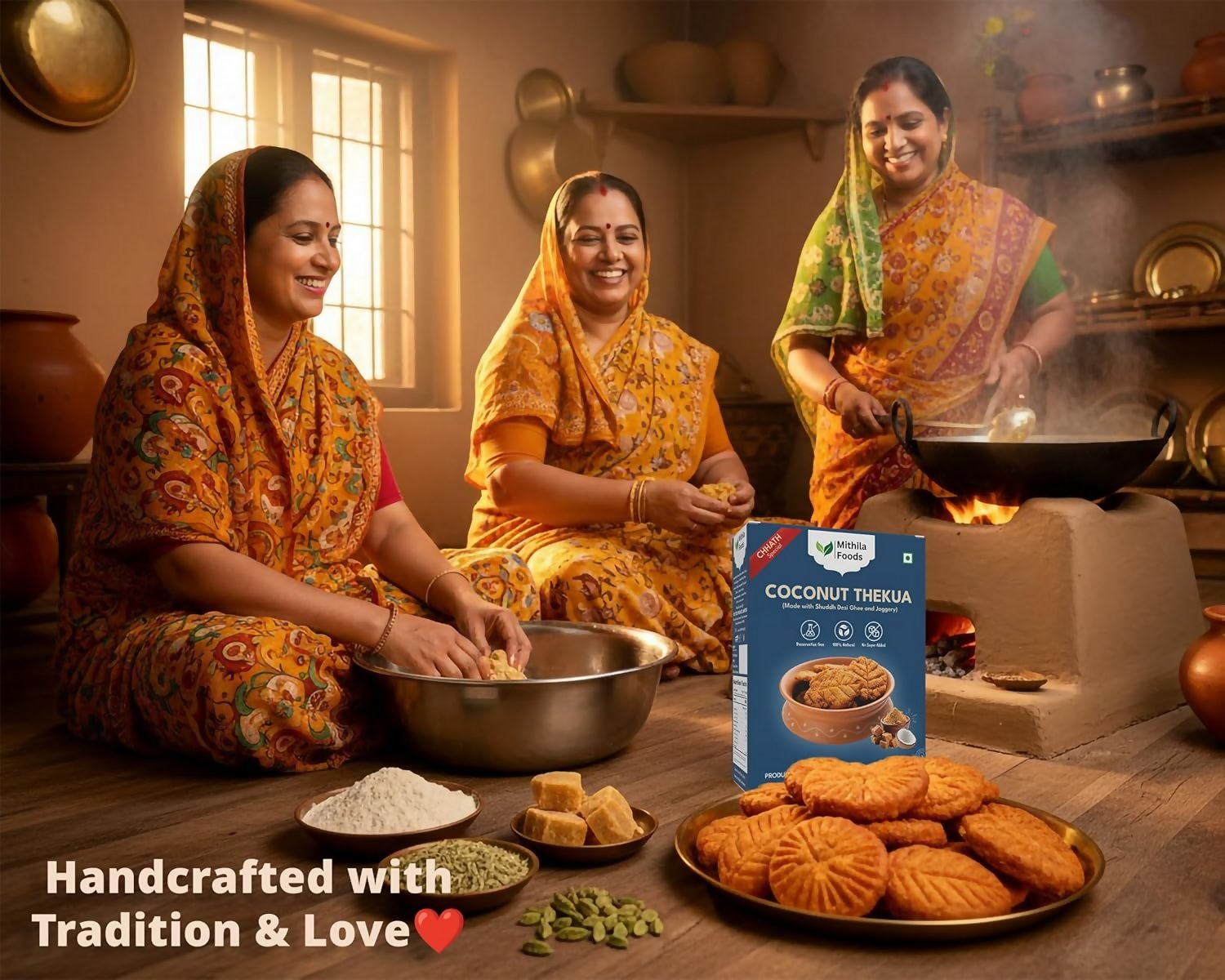 Mithila Foods Bihari Coconut Thekua With Desi Ghee Jaggery & Sesame Seeds - Distacart