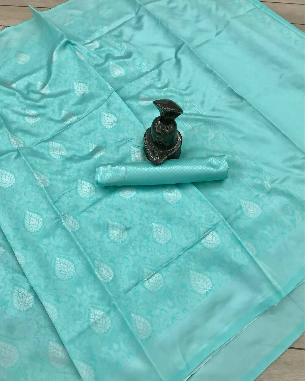 DEIANA'S Beautiful Designer Golden zari Soft Lichi Silk Saree - Sky