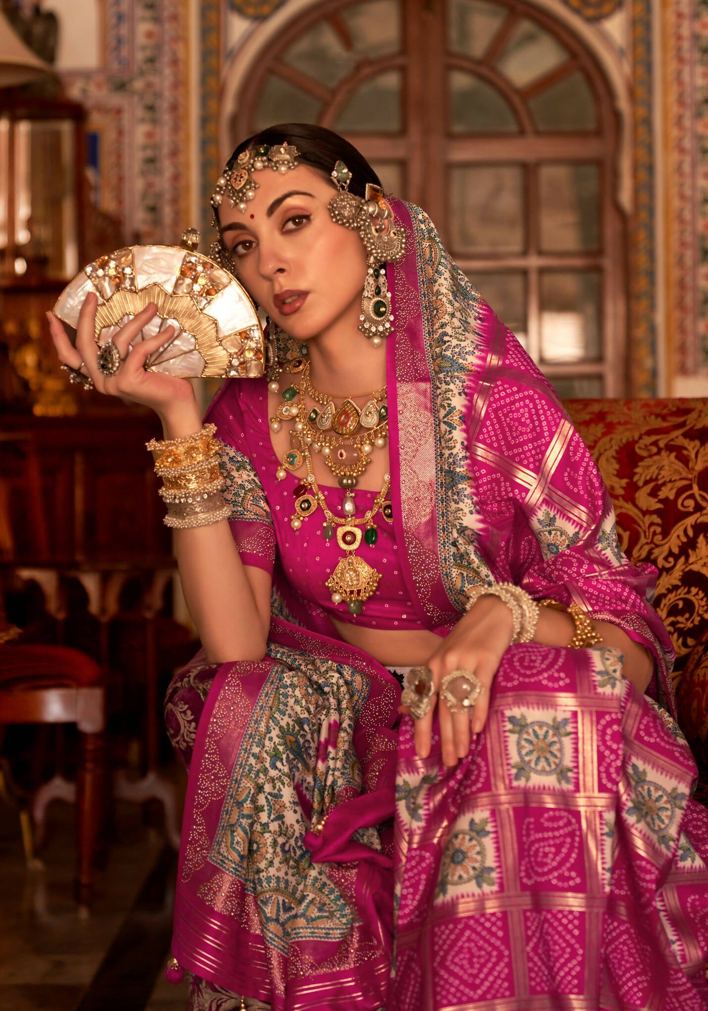 Strawberry Pink P V Silk Digital Print, Zari Work Printed Saree - Rewaa Parampara