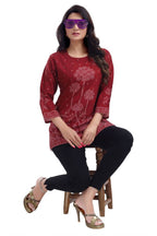 Snehal Creations Maroon Faux Crepe Printed Short Kurti Tunic Top