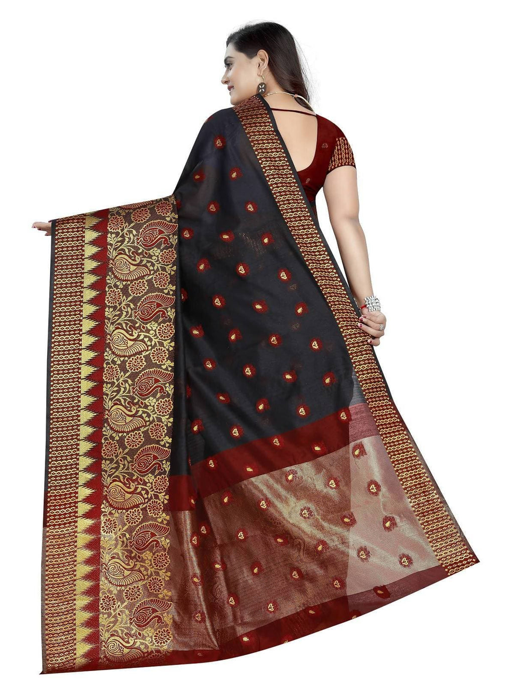Vamika Banarasi Jaquard Black & Red Weaving Saree
