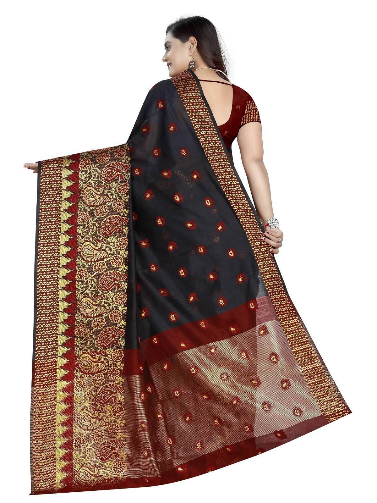 Vamika Banarasi Jaquard Black & Red Weaving Saree