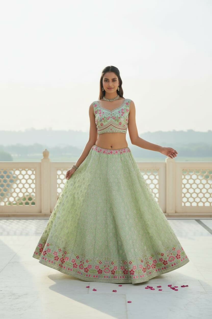 Lehenga Mart Designer Indian Wedding Lehenga Choli-Pista Green - Distacart